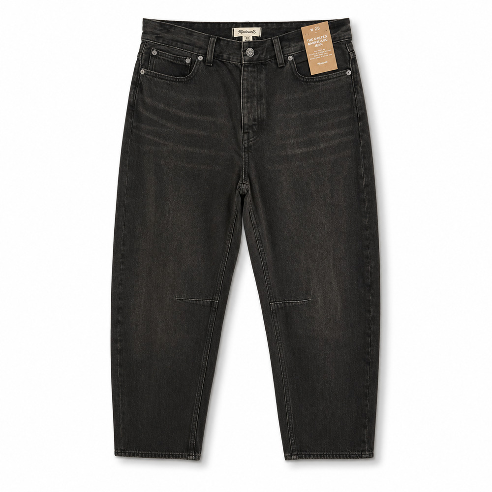 Madewell jeans Womens 28 Black Darted Barrel Leg Horseshoe Button Fly NWT